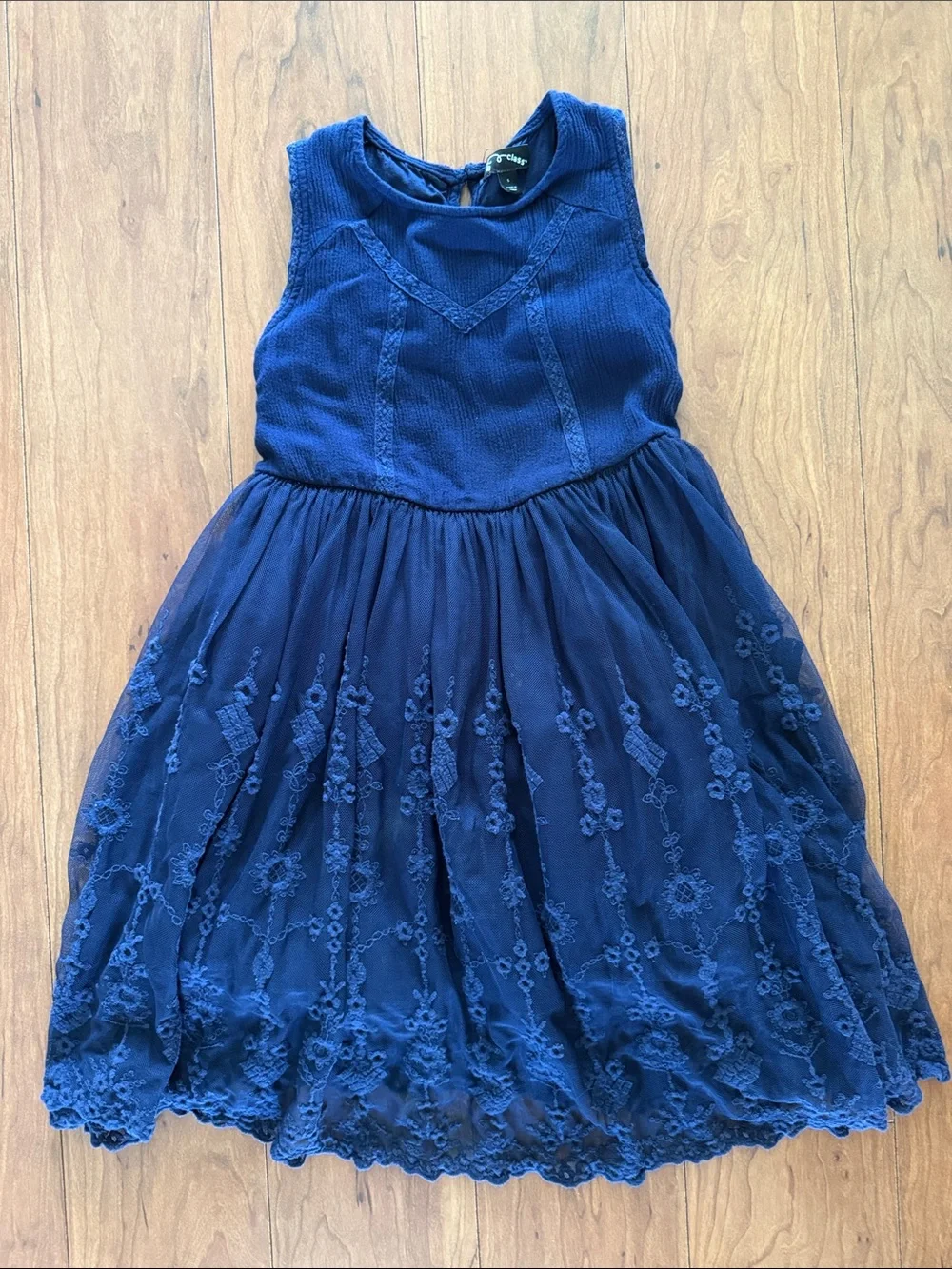 art class Navy Embroidered Tulle Dress for Girls